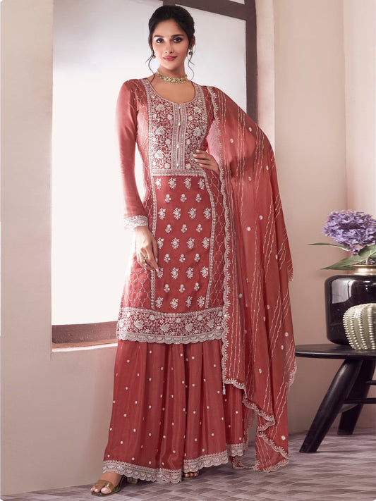 Aastha Fashion Orange Chinon Glamorous Festival Wear Pakistani Suit