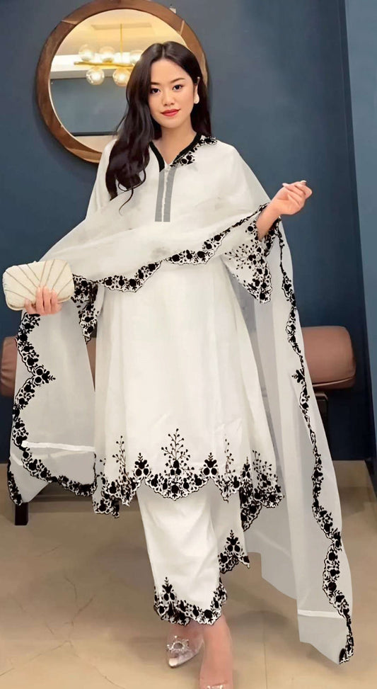 Aastha Fashion White Faux Georgette Glamorous Festival Wear Pakistani Suit