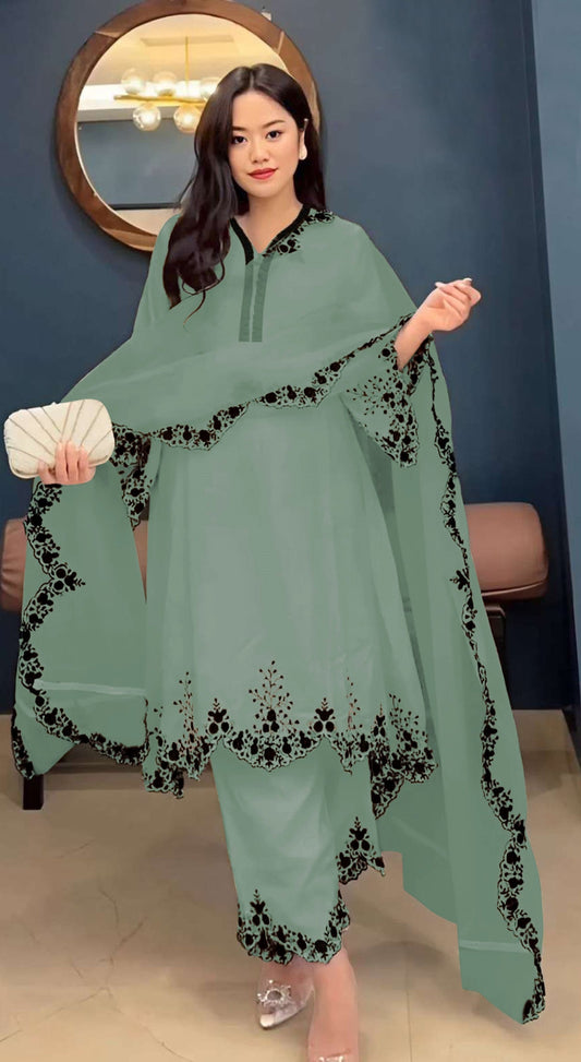 Aastha Fashion Light Green Faux Georgette Glamorous Festival Wear Pakistani Suit