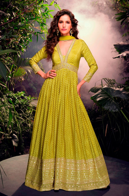 Aastha Fashion Green Jacquard Glamorous Festival Wear Pakistani Suit