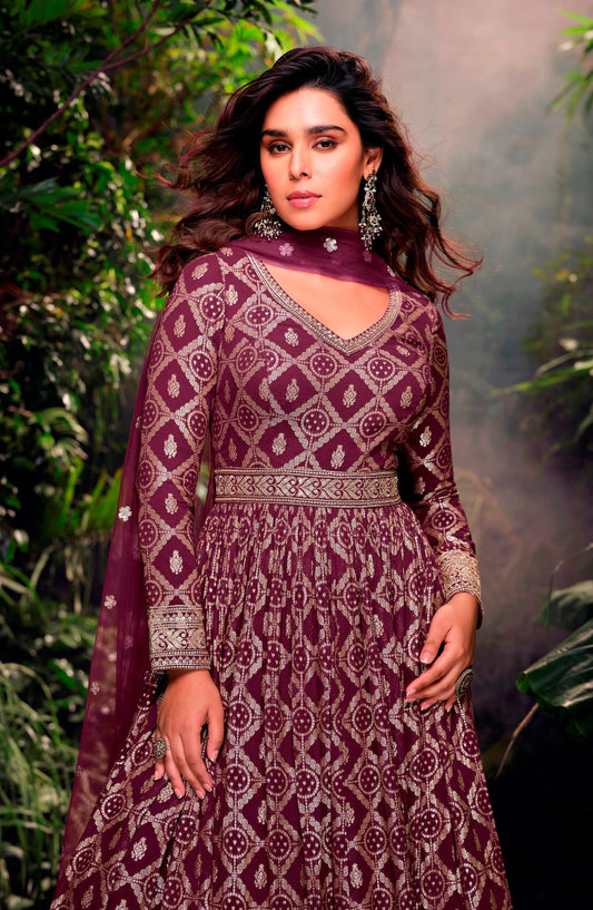 Aastha Fashion Purple Jacquard Glamorous Festival Wear Pakistani Suit