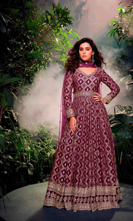 Aastha Fashion Purple Jacquard Glamorous Festival Wear Pakistani Suit