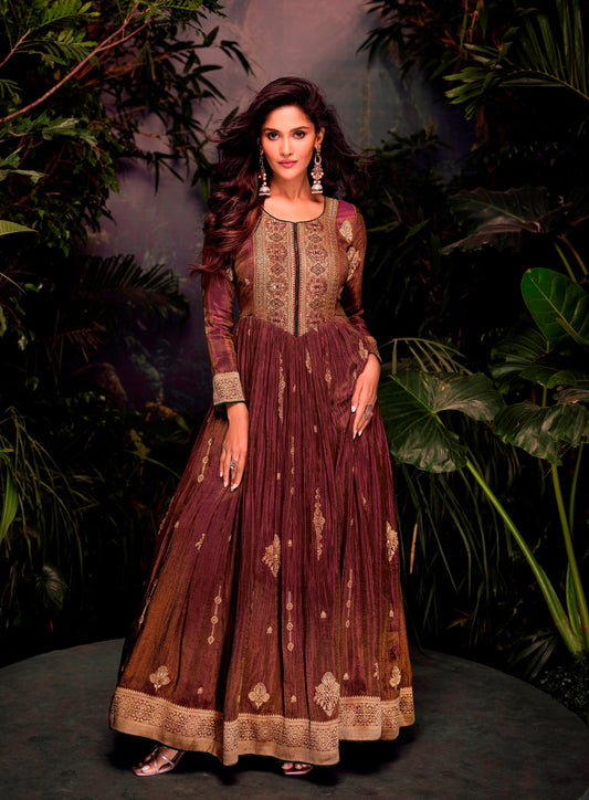 Aastha Fashion Brown Jacquard Glamorous Festival Wear Pakistani Suit