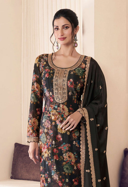 Aastha Fashion Black Chinon Glamorous Festival Wear Pakistani Suit