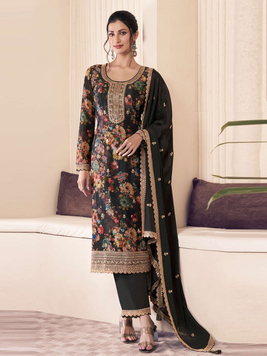 Aastha Fashion Black Chinon Glamorous Festival Wear Pakistani Suit