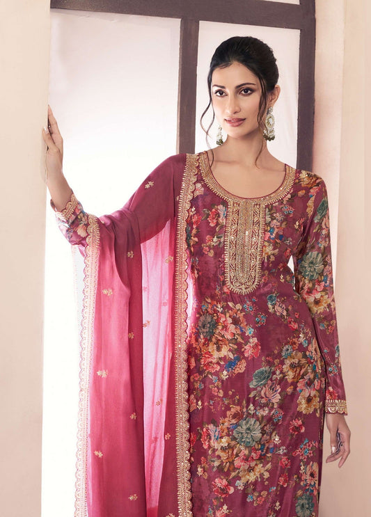 Aastha Fashion Red Chinon Glamorous Festival Wear Pakistani Suit