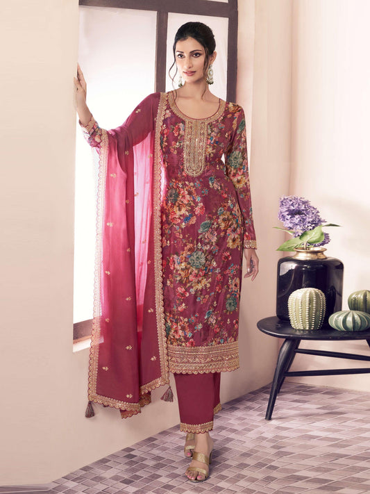 Aastha Fashion Red Chinon Glamorous Festival Wear Pakistani Suit