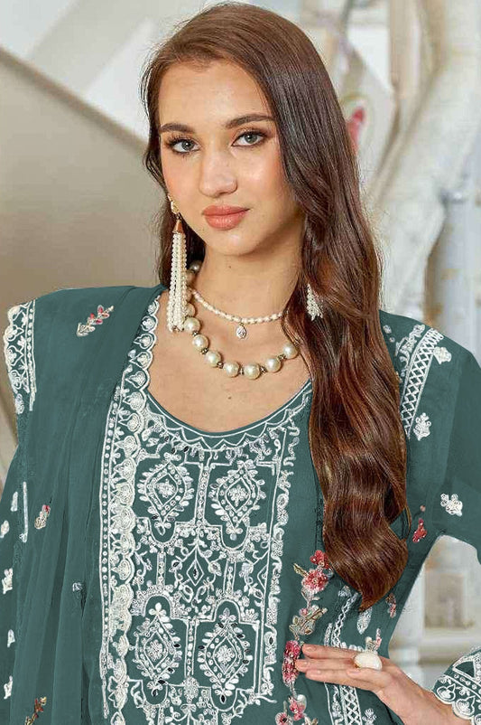 Aastha Fashion Aqua Green Faux Georgette Glamorous Festival Wear Pakistani Suit