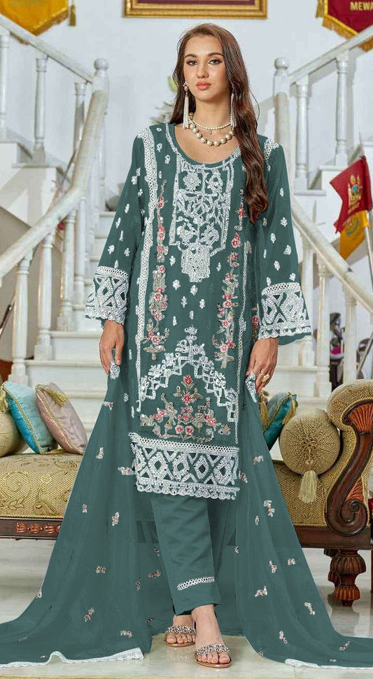 Aastha Fashion Aqua Green Faux Georgette Glamorous Festival Wear Pakistani Suit