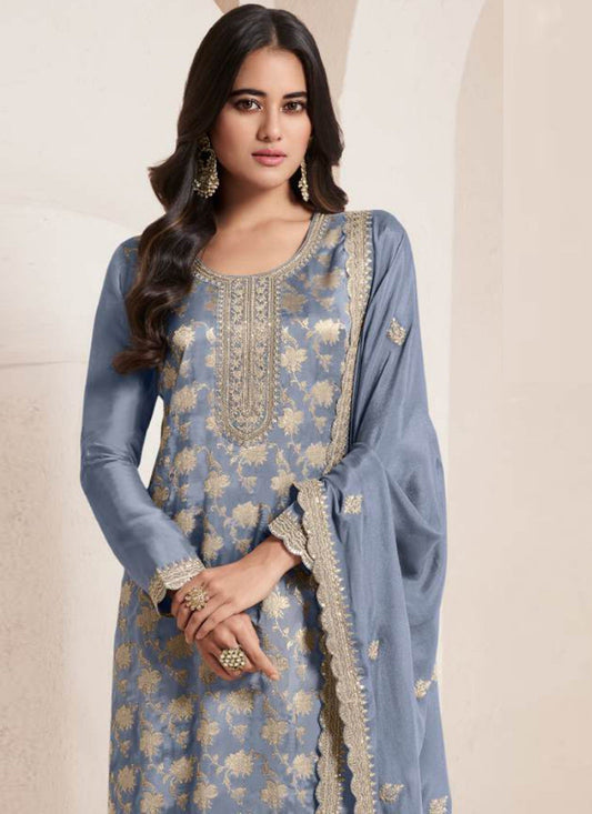 Aastha Fashion Grey Jacquard Glamorous Festival Wear Pakistani Suit