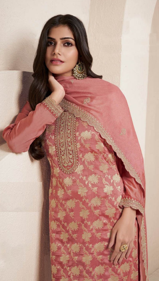 Aastha Fashion Orange Jacquard Glamorous Festival Wear Pakistani Suit