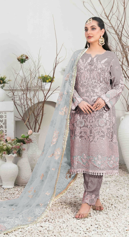 Aastha Fashion Grey Organza Glamorous Festival Wear Pakistani Suit