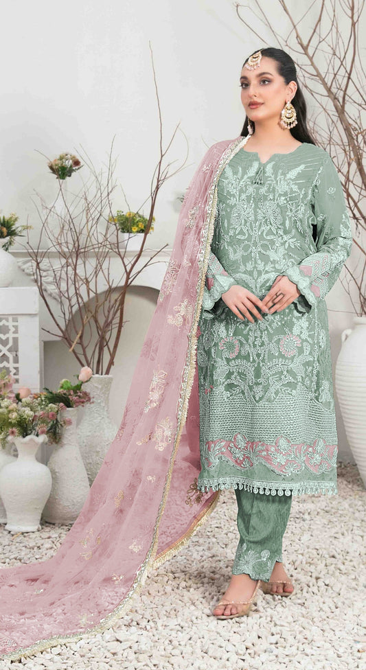 Aastha Fashion Green Organza Glamorous Festival Wear Pakistani Suit