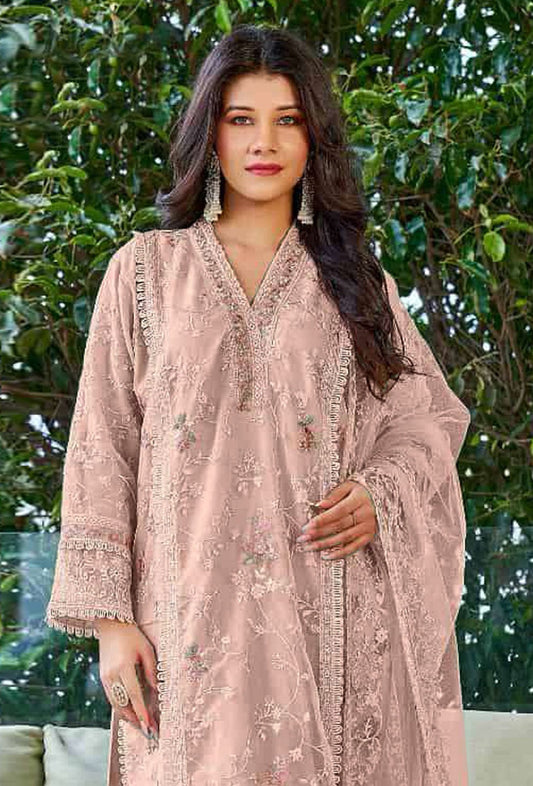 Aastha Fashion Peach Organza Glamorous Festival Wear Pakistani Suit