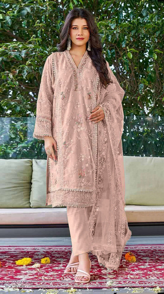 Aastha Fashion Peach Organza Glamorous Festival Wear Pakistani Suit