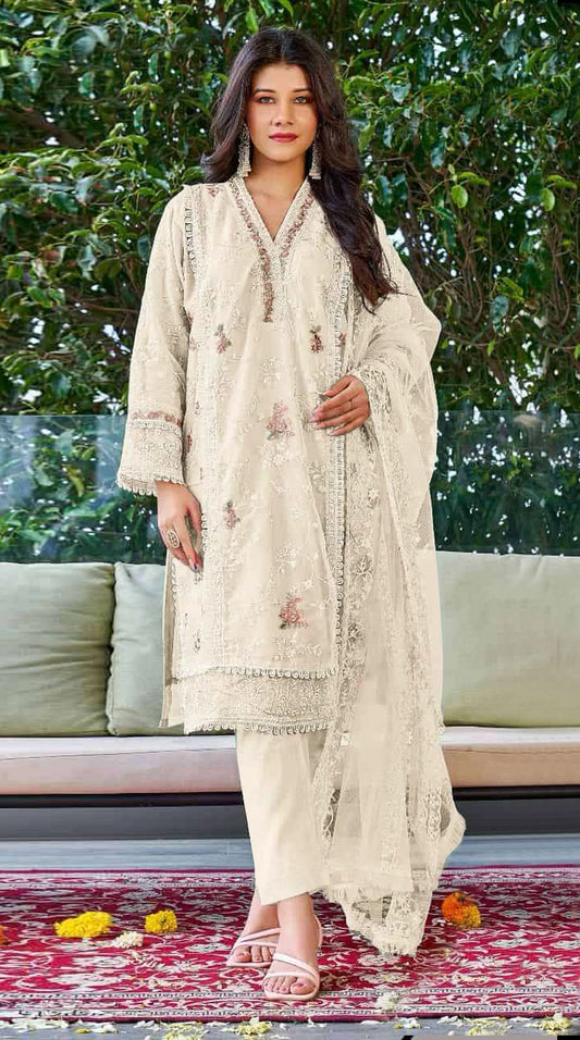 Aastha Fashion White Organza Glamorous Festival Wear Pakistani Suit