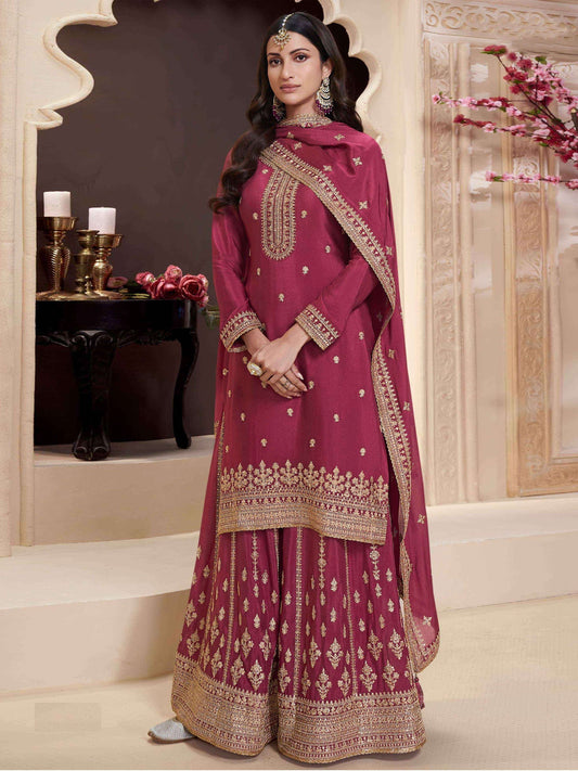 Aastha Fashion Maroon Chinon Glamorous Festival Wear Pakistani Suit