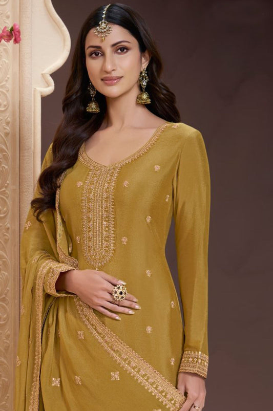 Aastha Fashion Yellow Chinon Glamorous Festival Wear Pakistani Suit