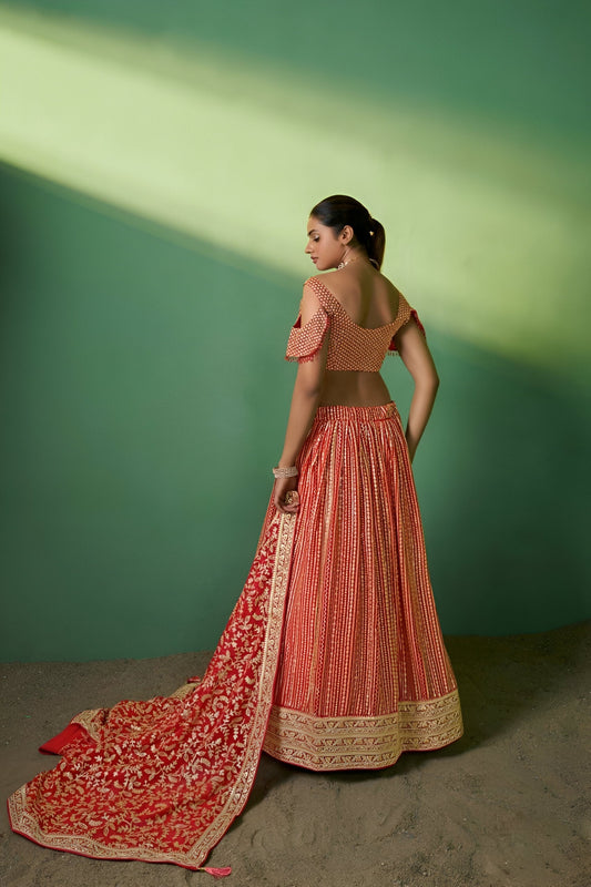 Aastha Fashion Red Georgette Embroidery, Sequence Glamorous Festival Lehenga Choli