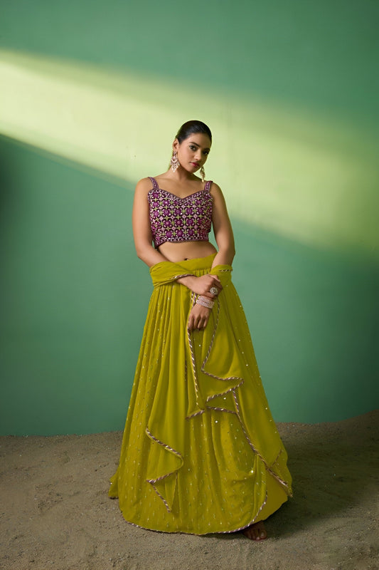 Aastha Fashion Mahendi Georgette Embroidery, Sequence Glamorous Festival Lehenga Choli