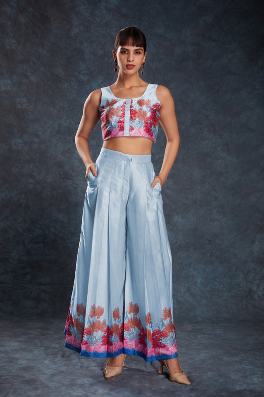 Aastha Fashion Sky Blue Satin Heavy Designer Party Wear Co-Ord Set