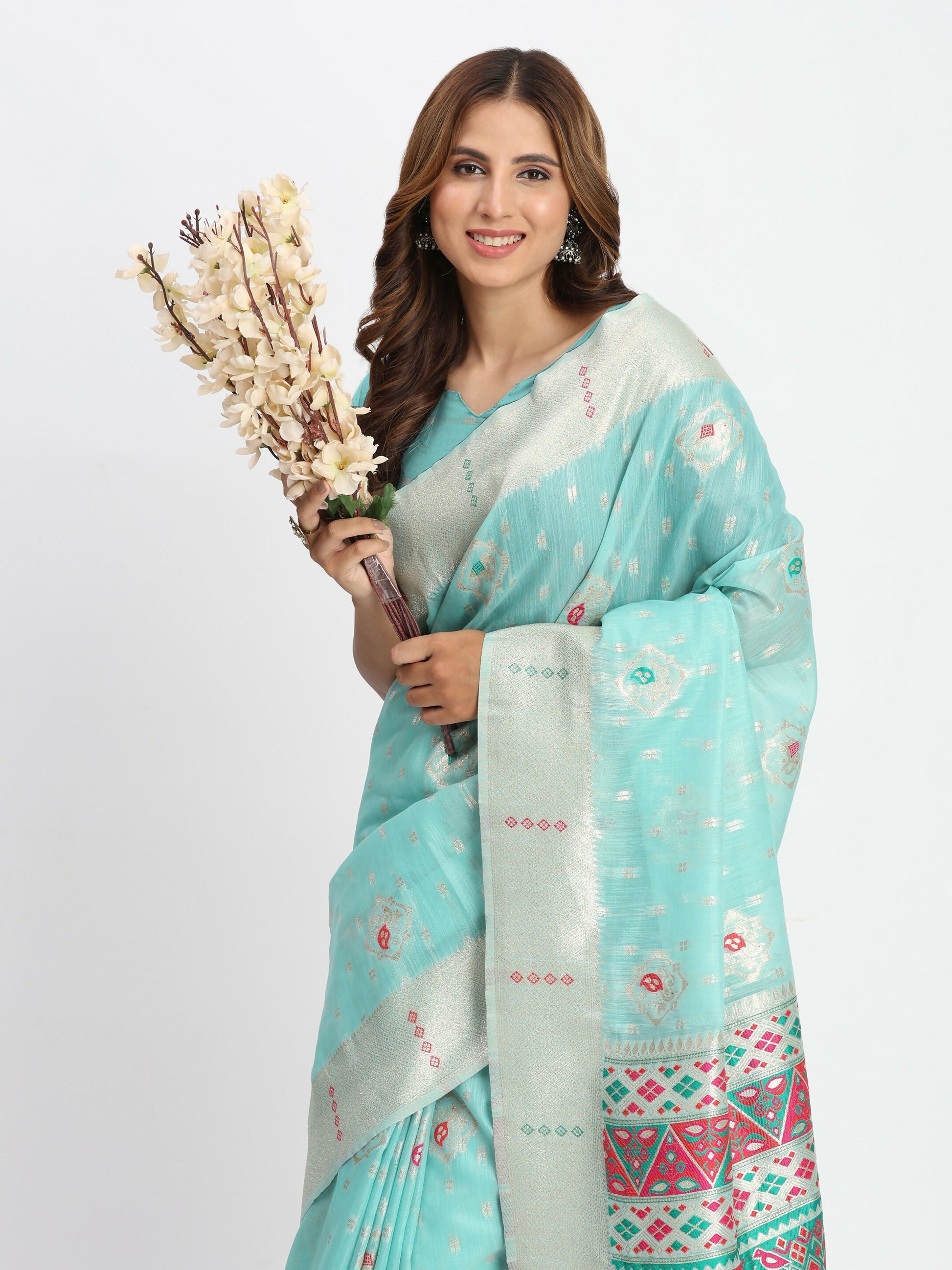 Shree Shyam Fashion Linen Cotton Sea Green Saree