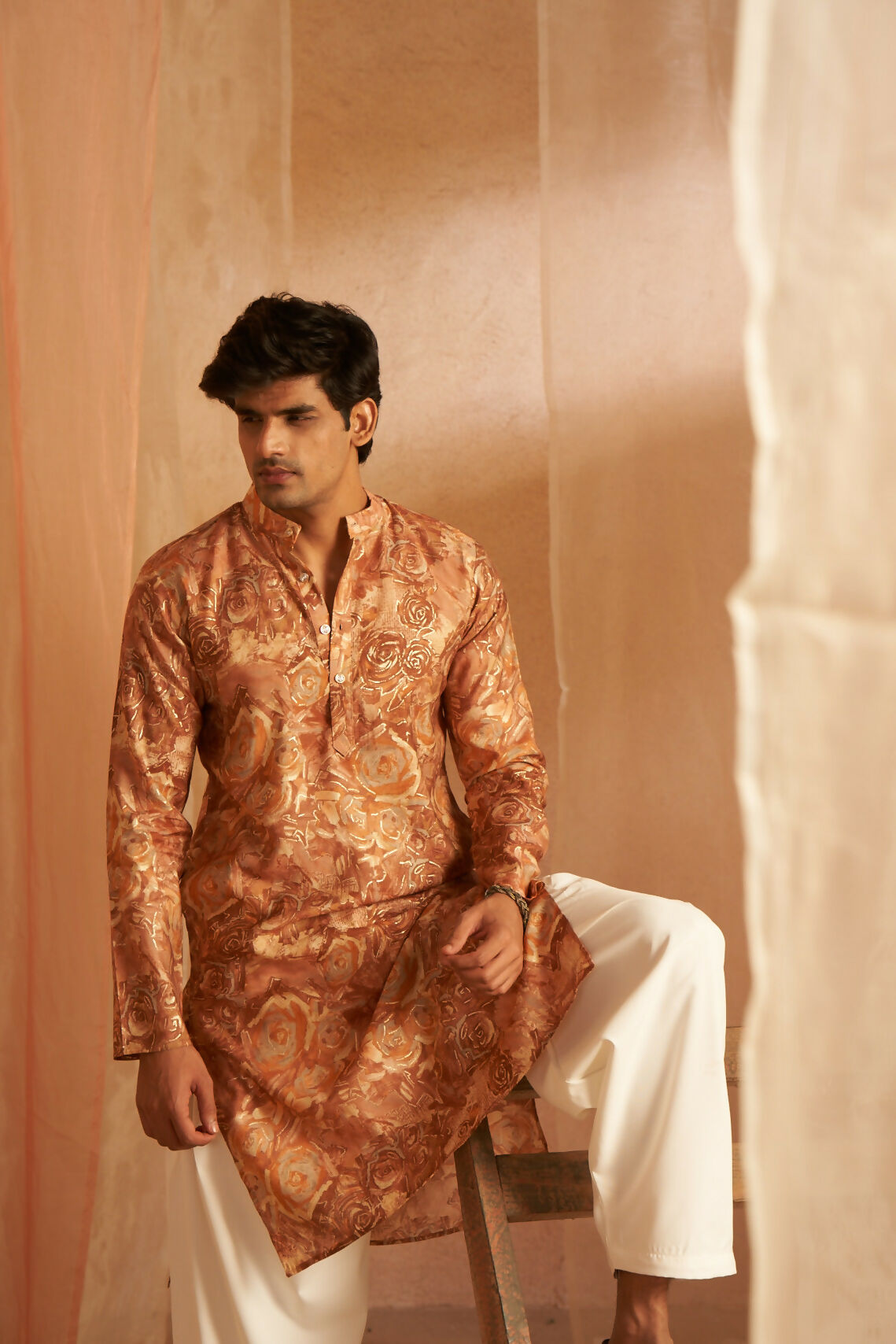 Brown Modal Silk Designer Printed Men's Kurta Set - Mahotsav