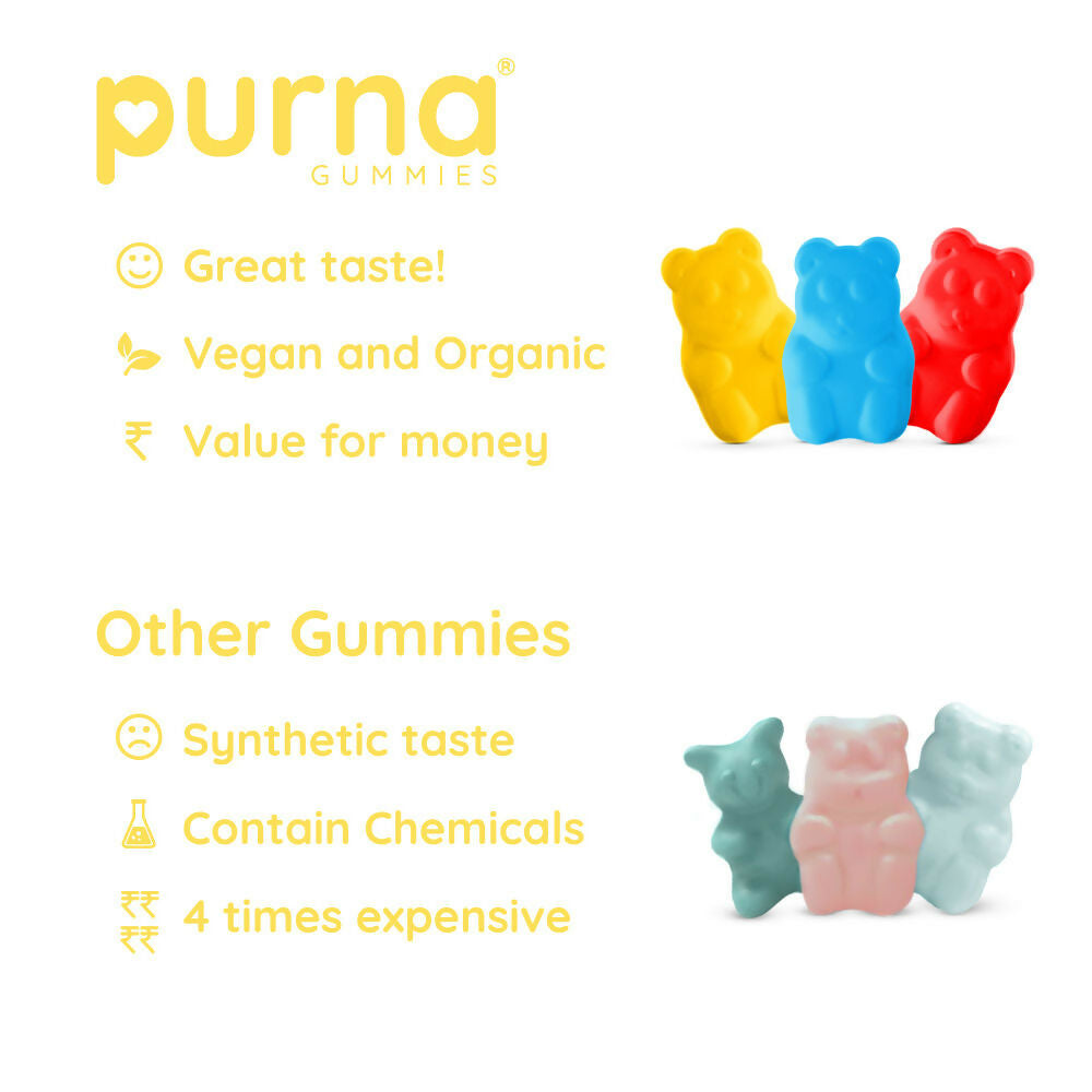 Purna Gummies Vitamin C Lemon Gummies with Vitamin D3, and Zinc for Immunity & Clear Skin 