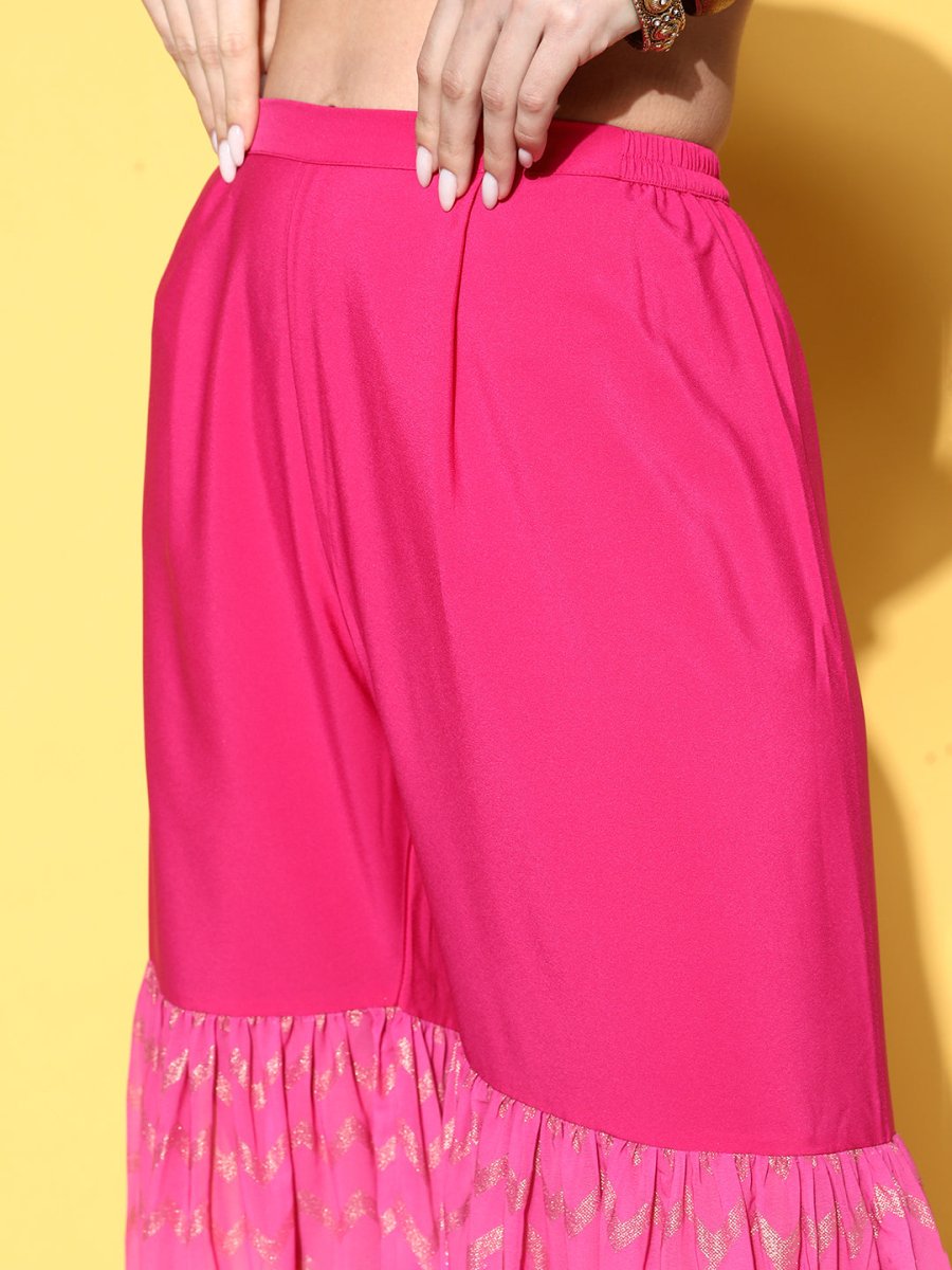 Ahalyaa Women Pink Ombre Printed Gotta Patti Kurti with Sharara & With Dupatta 