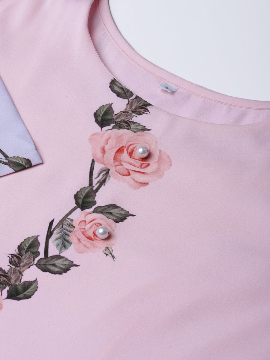 Ahalyaa Pastel Pink Floral Print Kurta With Sharara & Dupatta