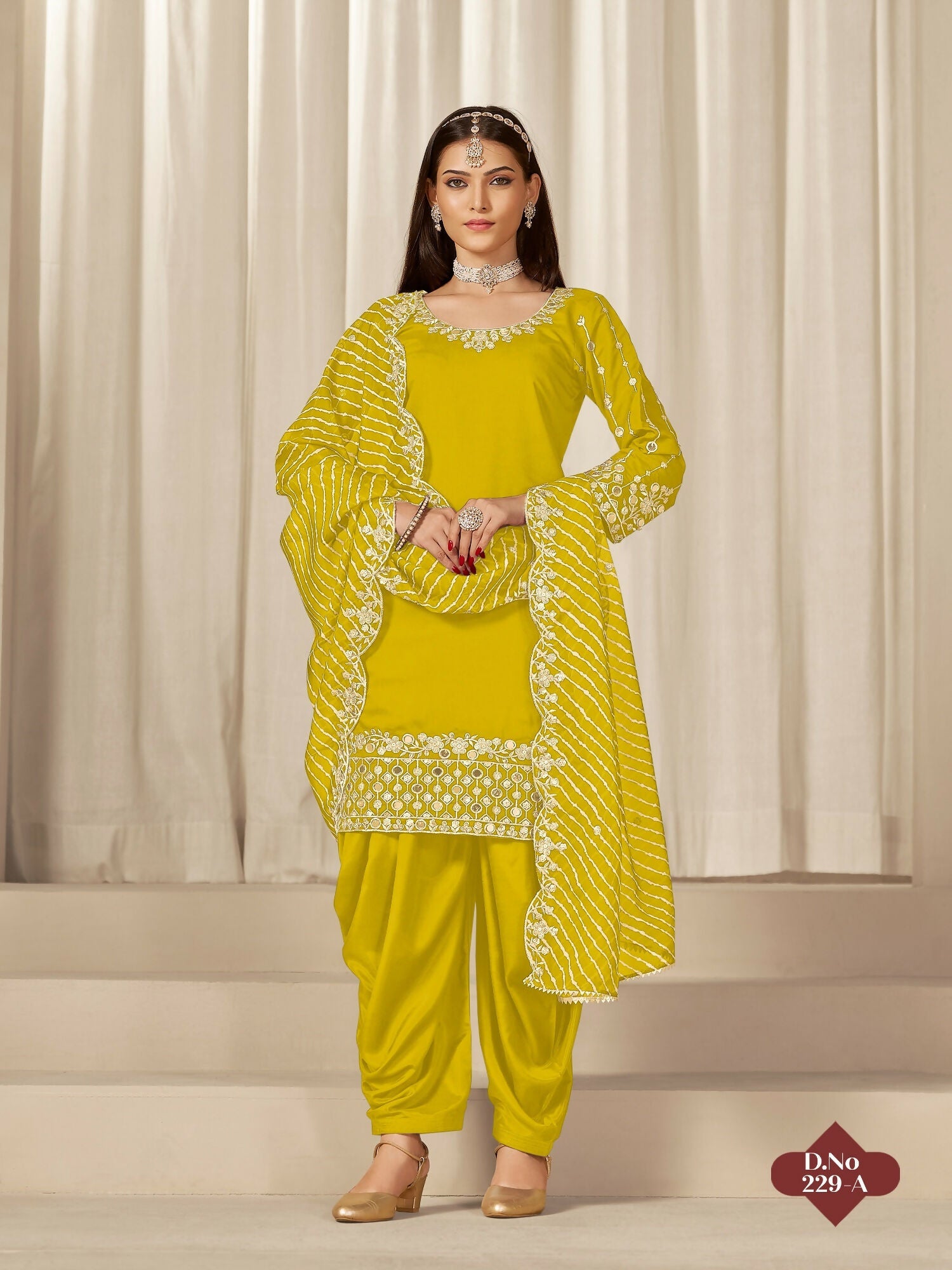 Anaita Yellow Roman Silk Stitched Suit with Embroidery & Real Mirror Work