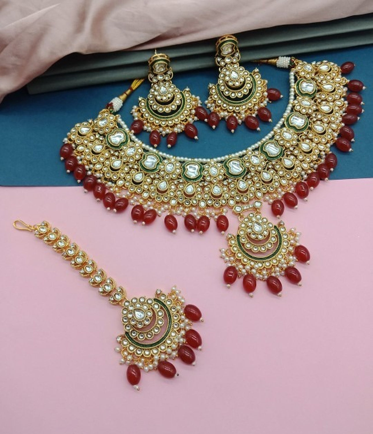 Jewel City Bridal Beaded Kundan Choker Necklace Set - Traditional Gold-Plated Indian Wedding Jewelry | Grab2Buy