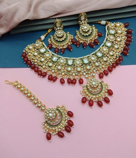 Jewel City Bridal Beaded Kundan Choker Necklace Set - Traditional Gold-Plated Indian Wedding Jewelry | Grab2Buy