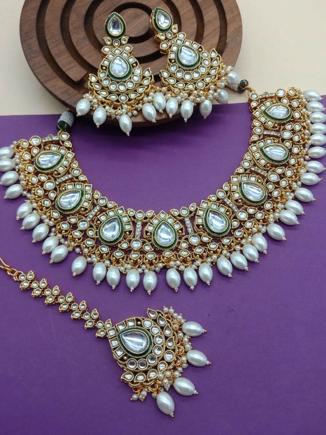Jewel City Indian Kundan Pearl Jewelry Set Traditional Indian Bridal Necklace Gold-Plated Handcrafted Ethnic Jewelry Set | Grab2Buy