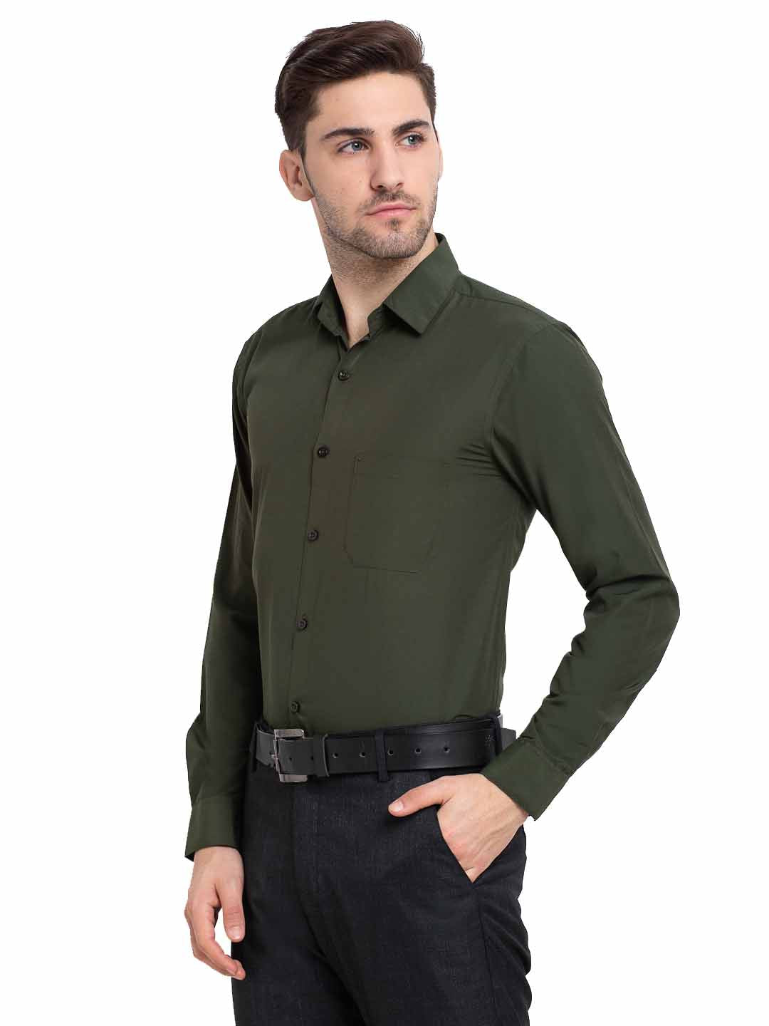 Jainish Men's Cotton Solid Mehndi Green Formal Shirt's ( SF 361Mehndi )