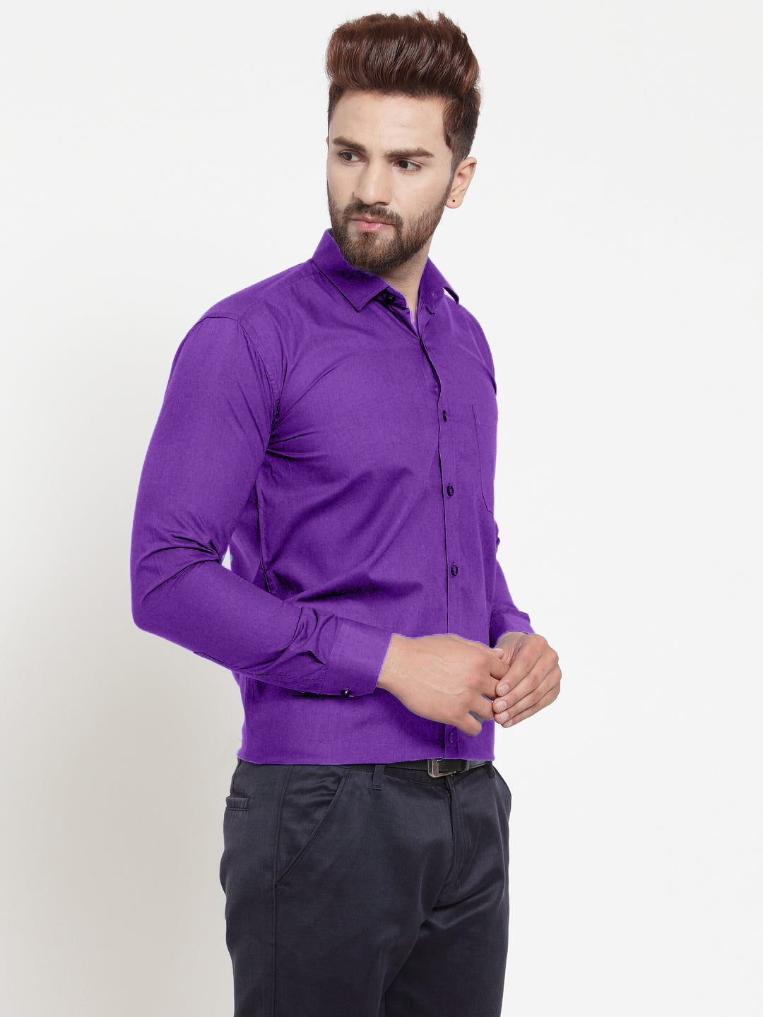 Jainish Men's Cotton Solid Purple Formal Shirt's ( SF 361Purple )