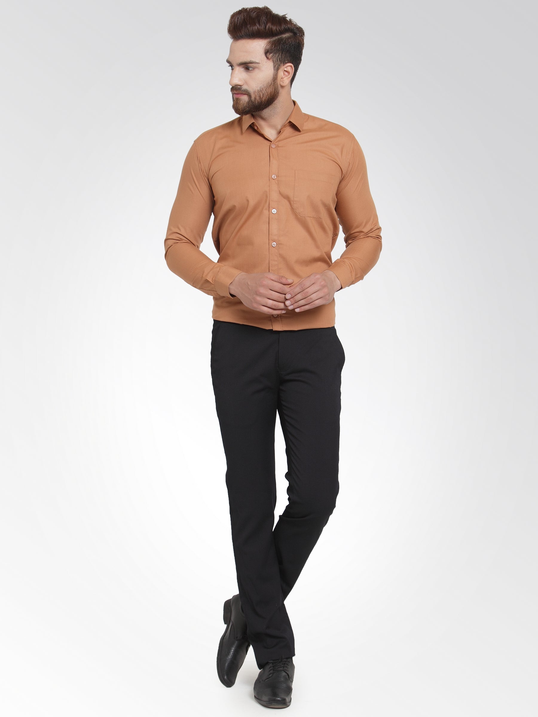 Jainish Men's Cotton Solid Rust Orange Formal Shirt's ( SF 361Rust )