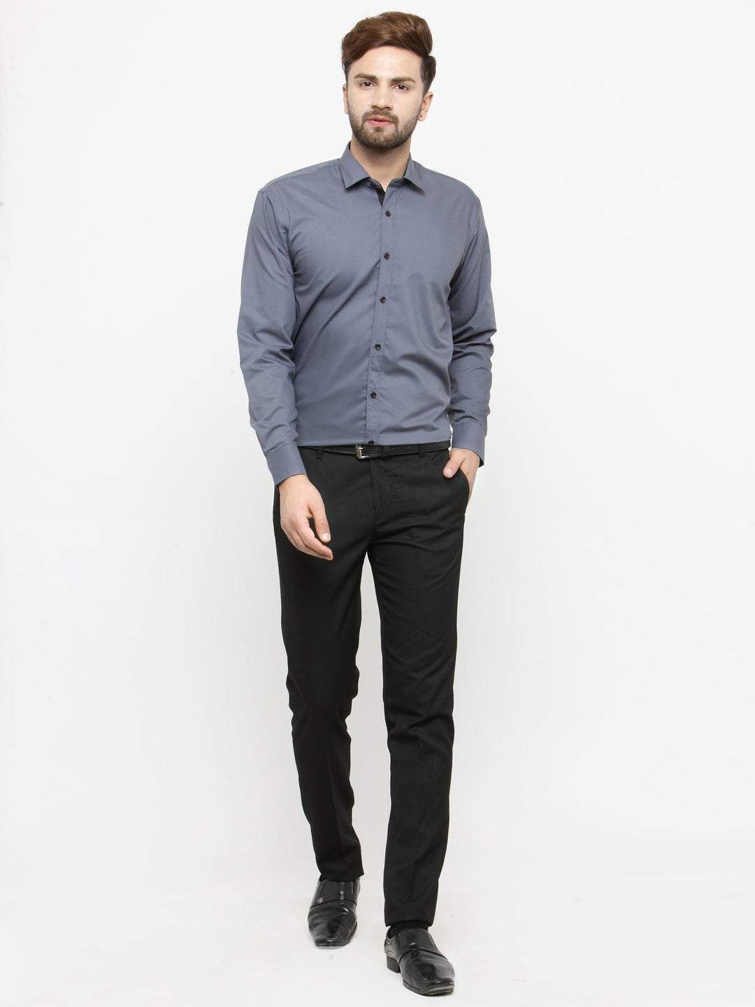 Jainish Grey Formal Shirt with black detailing ( SF 411Grey )