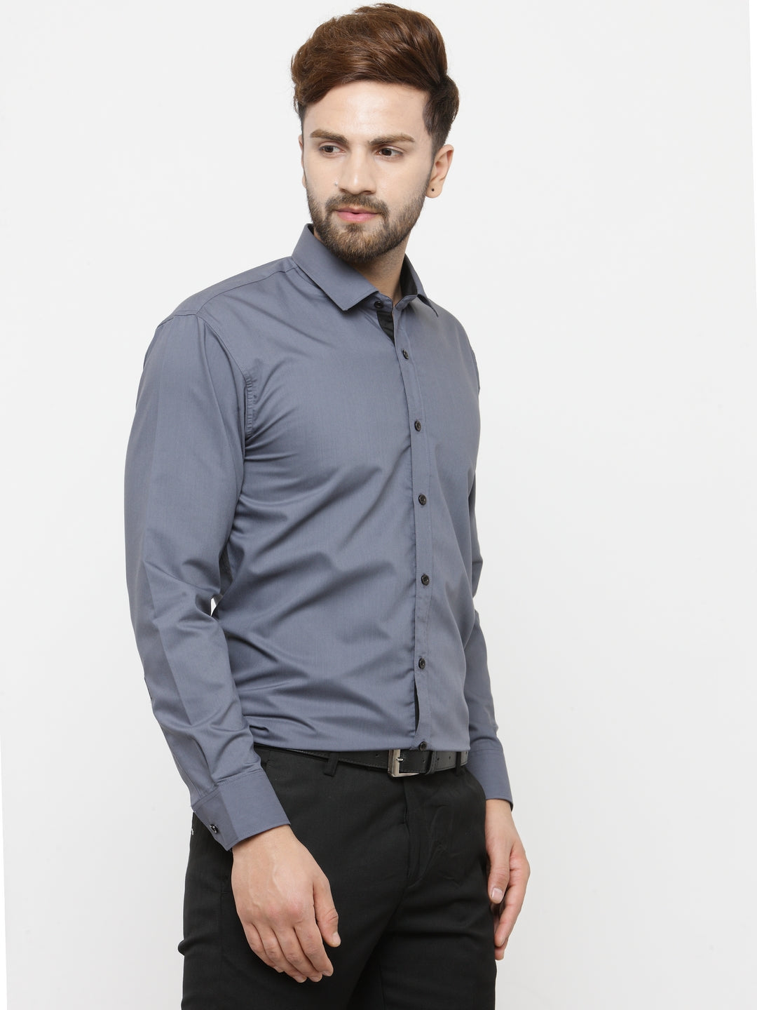 Jainish Grey Formal Shirt with black detailing ( SF 411Grey )