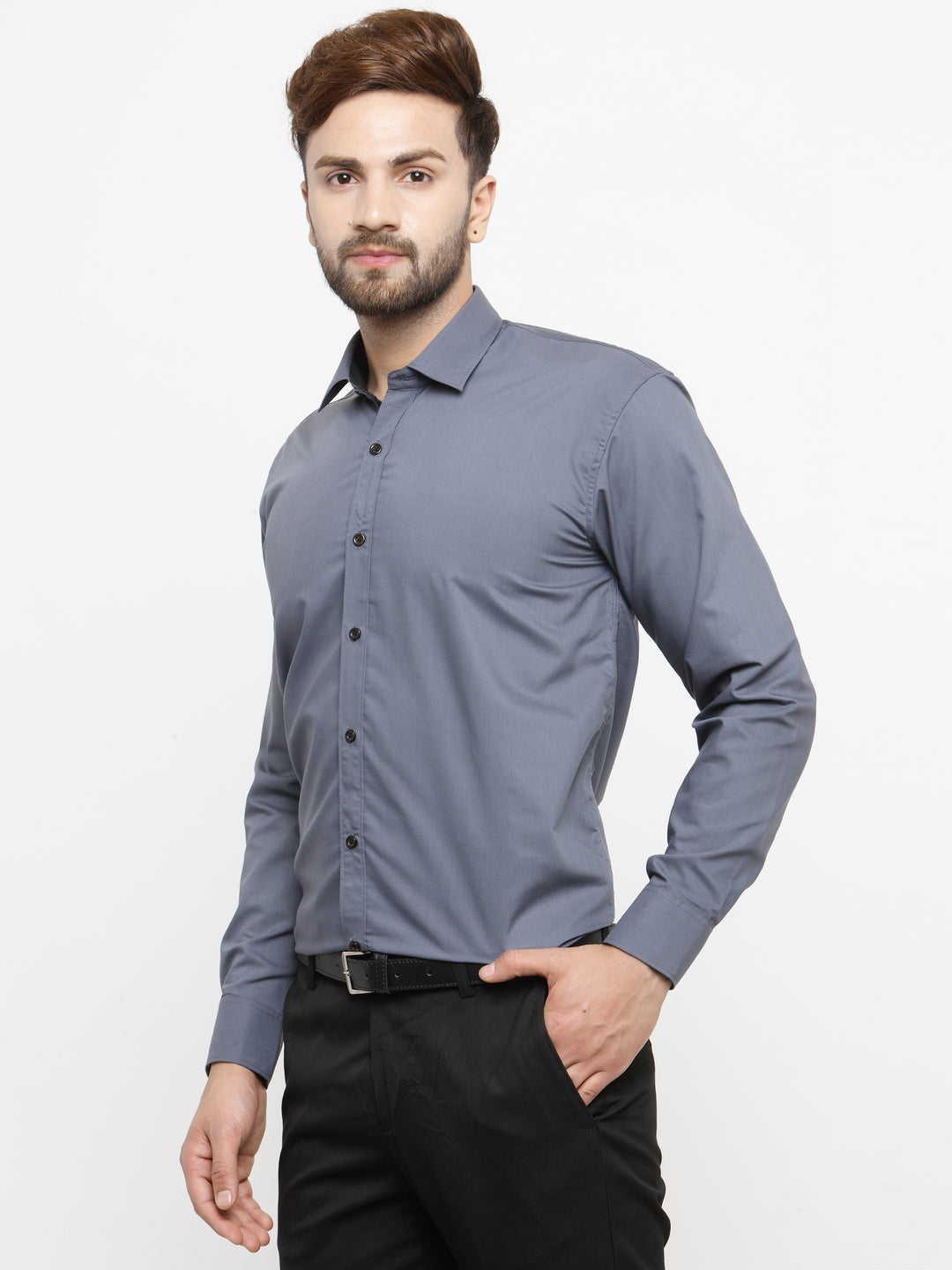 Jainish Grey Formal Shirt with black detailing ( SF 411Grey )
