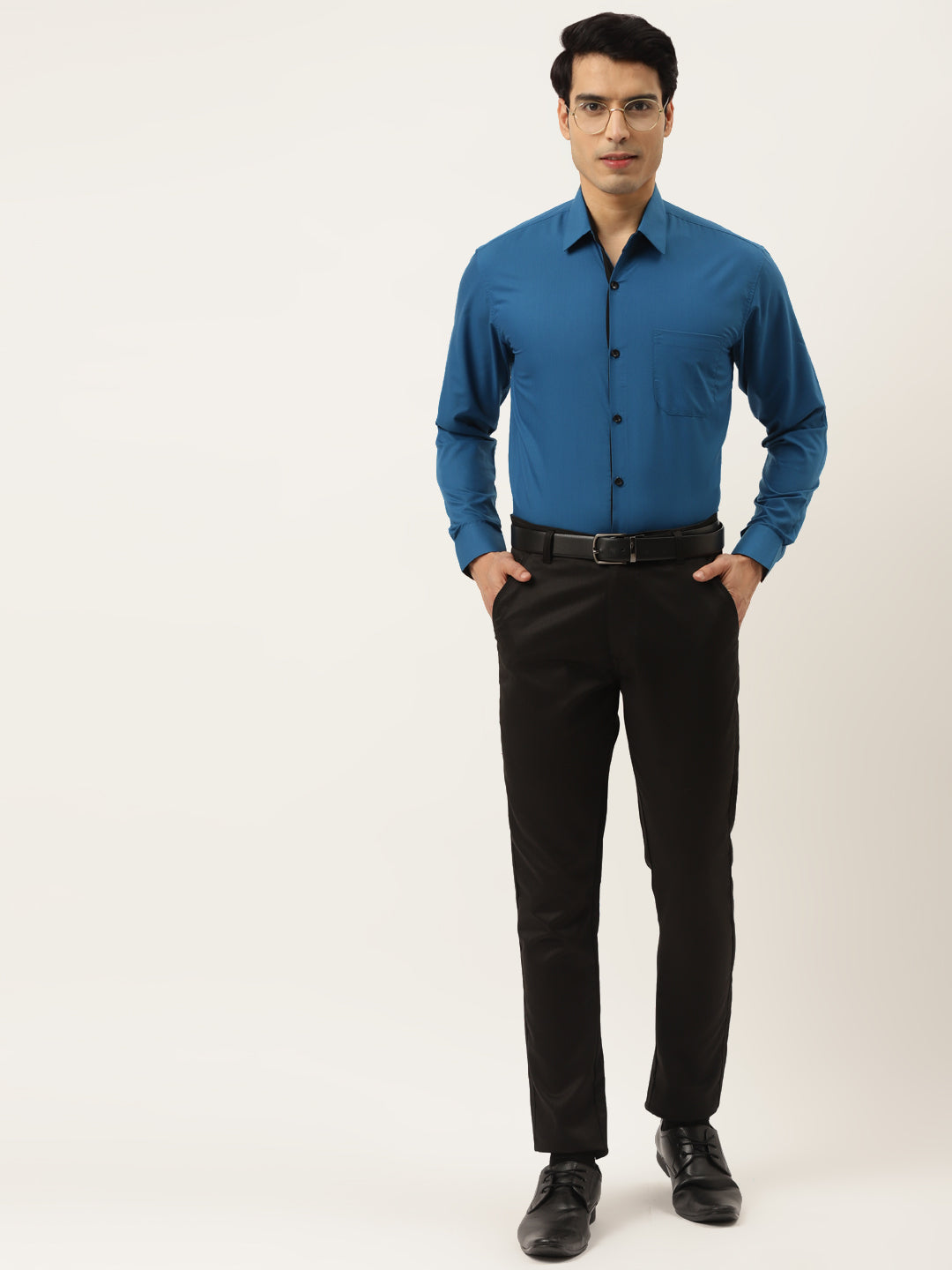 Jainish Pecock Green Formal Shirt with black detailing ( SF 411Peacock )