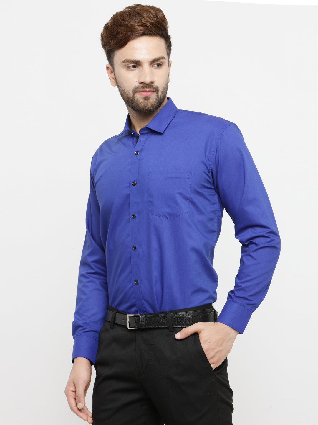Jainish Royal Blue Formal Shirt with black detailing ( SF 411Royal-Blue )