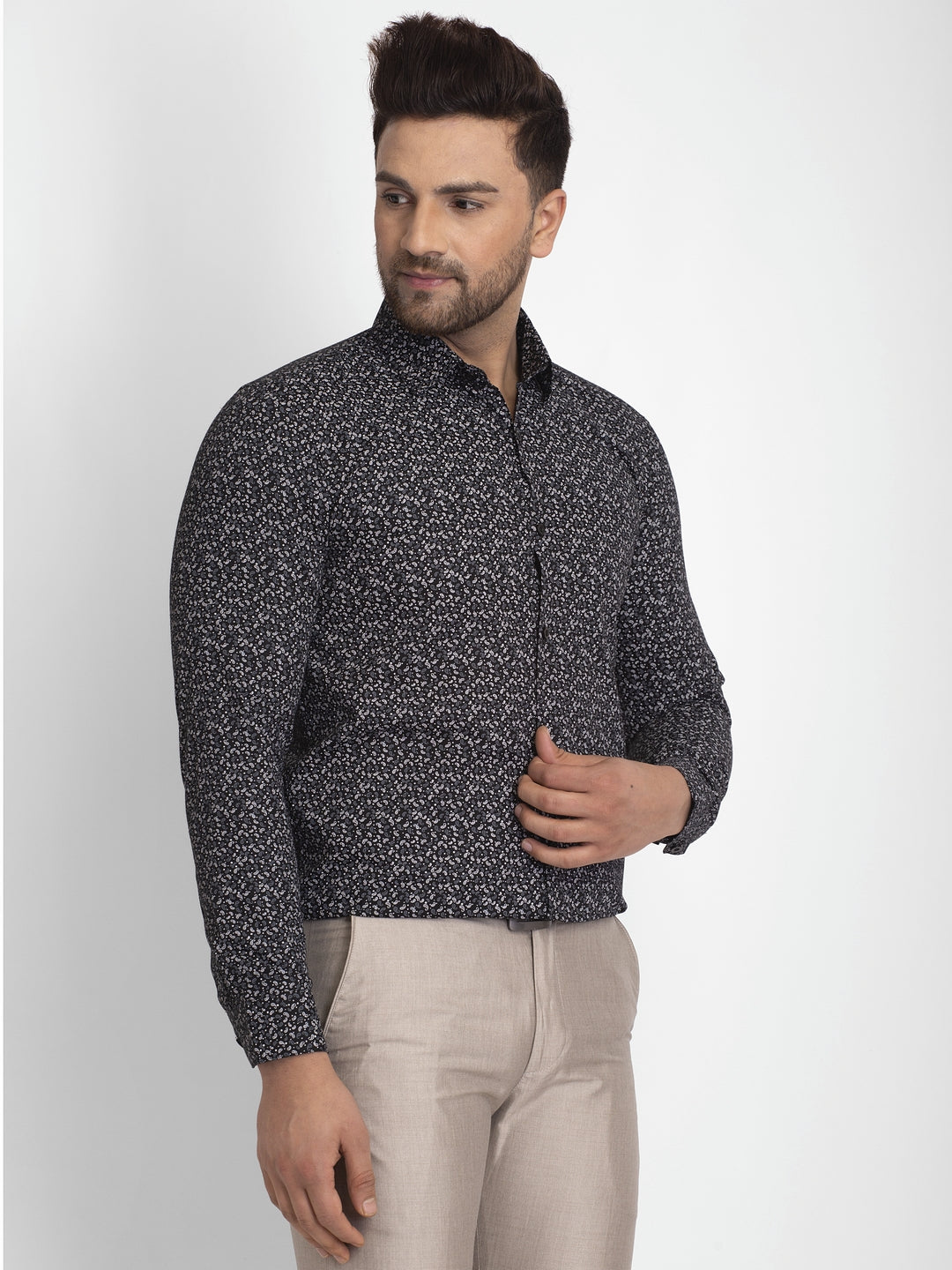 Jainish Black Printed Formal Shirt ( JSF 426Black )