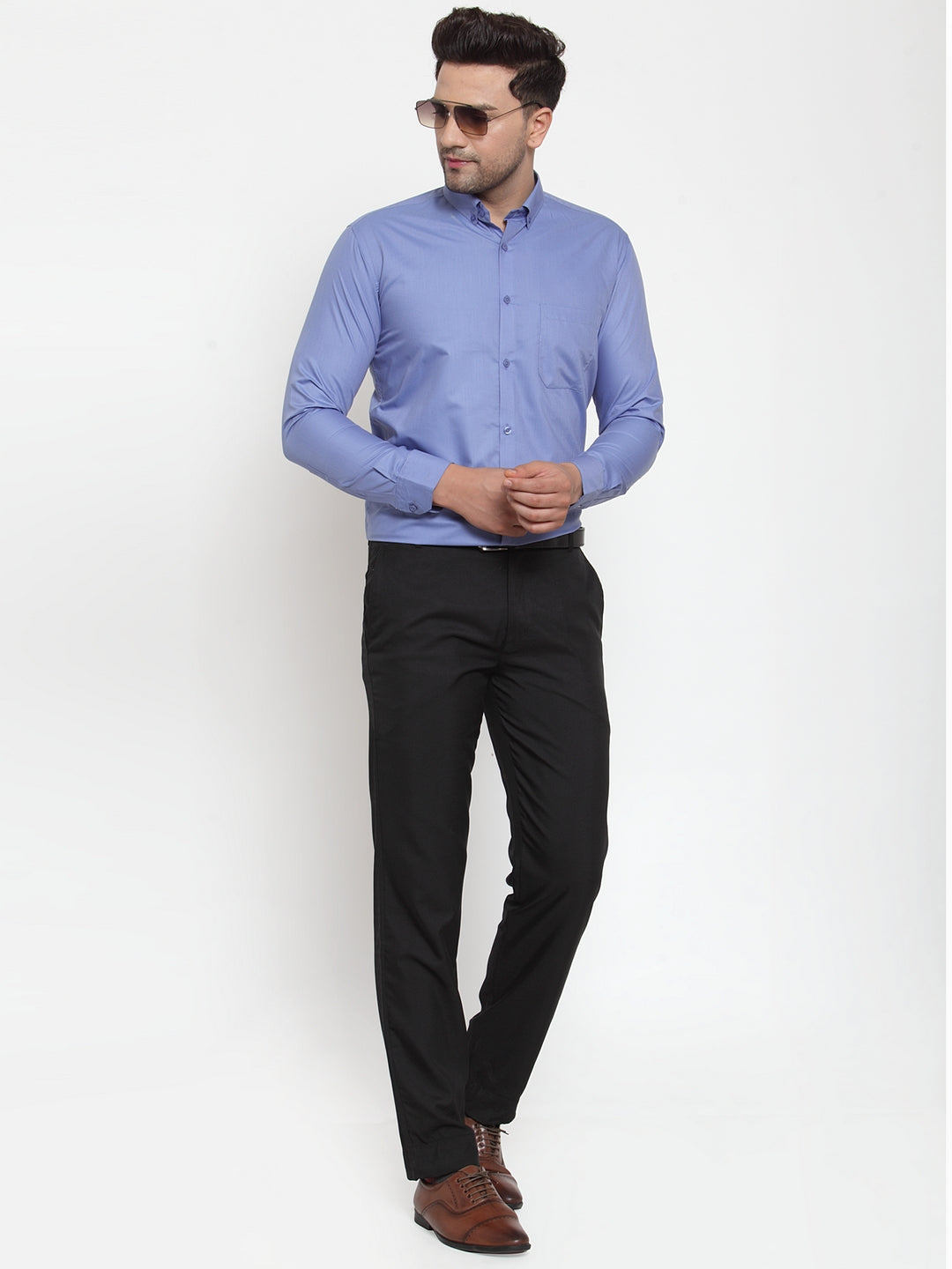 Jainish Blue Men's Cotton Solid Button Down Formal Shirts ( SF 713Light-Blue )