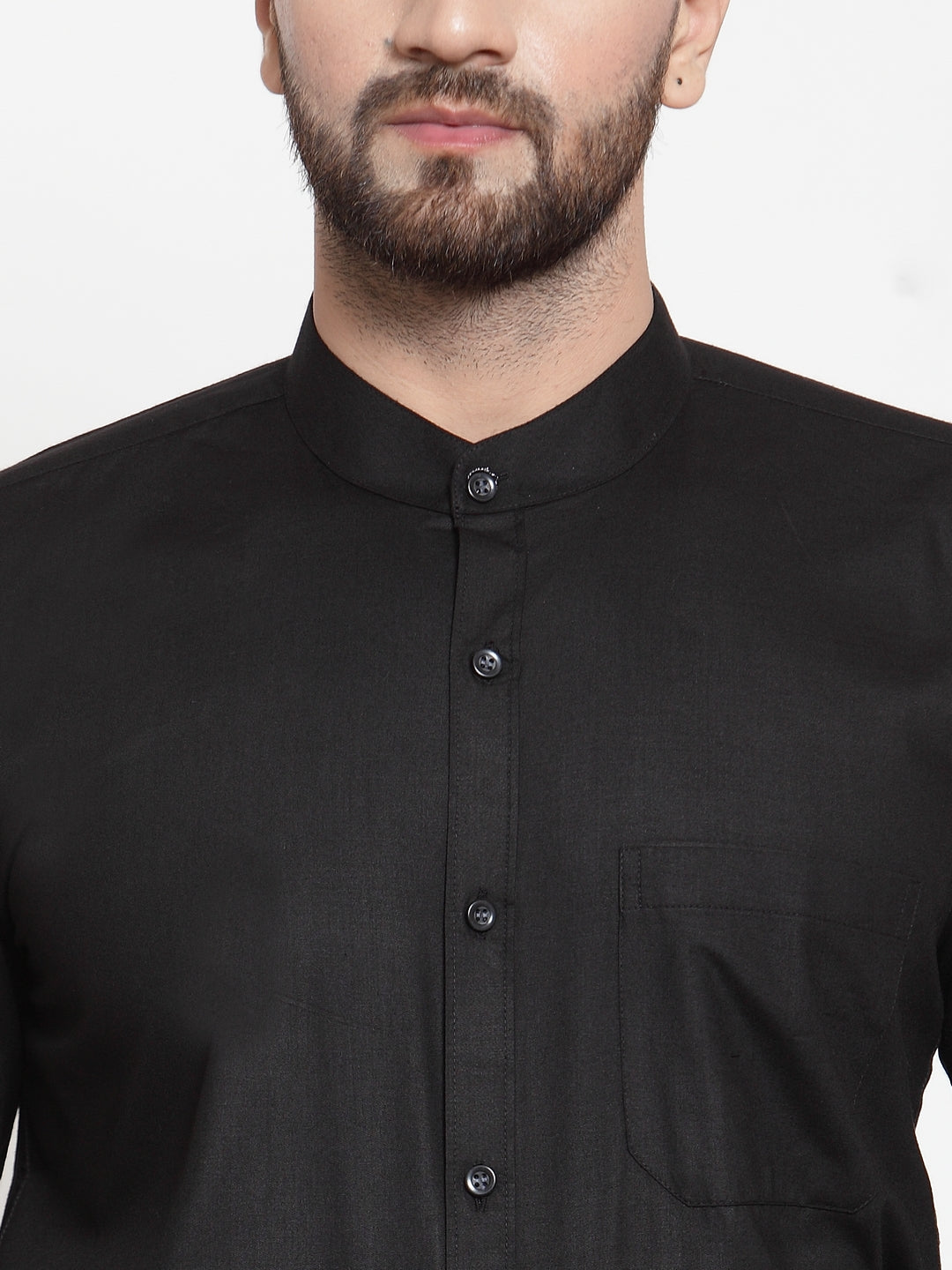 Jainish Black Men's Cotton Solid Mandarin Collar Formal Shirts ( SF 726Black )