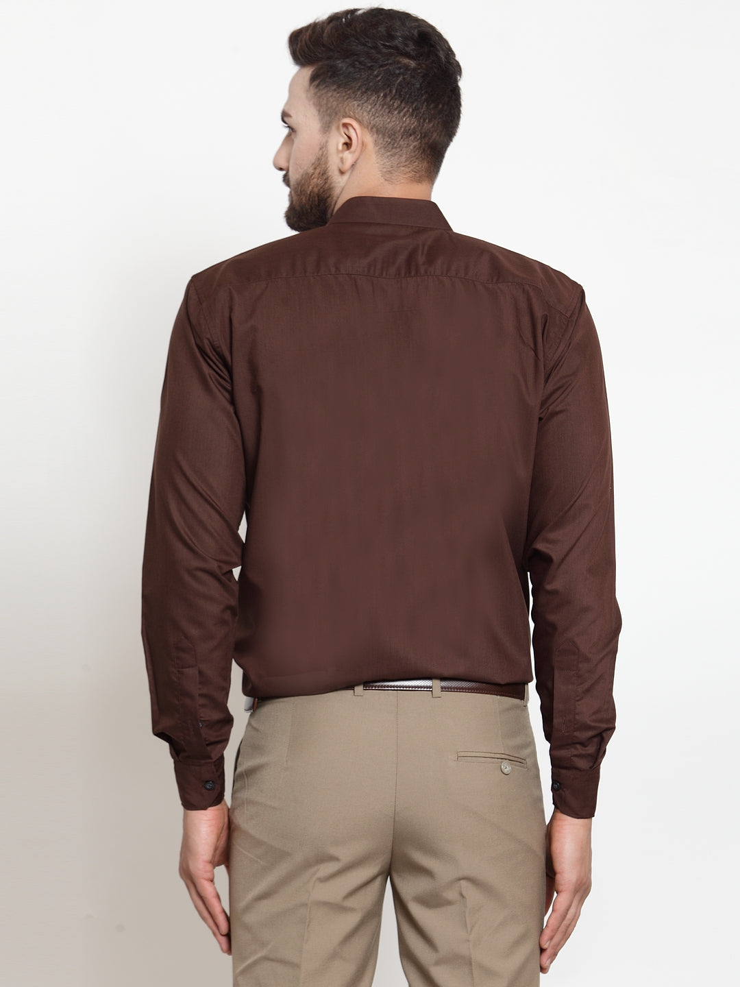 Jainish Brown Men's Cotton Solid Mandarin Collar Formal Shirts ( SF 726Coffee )