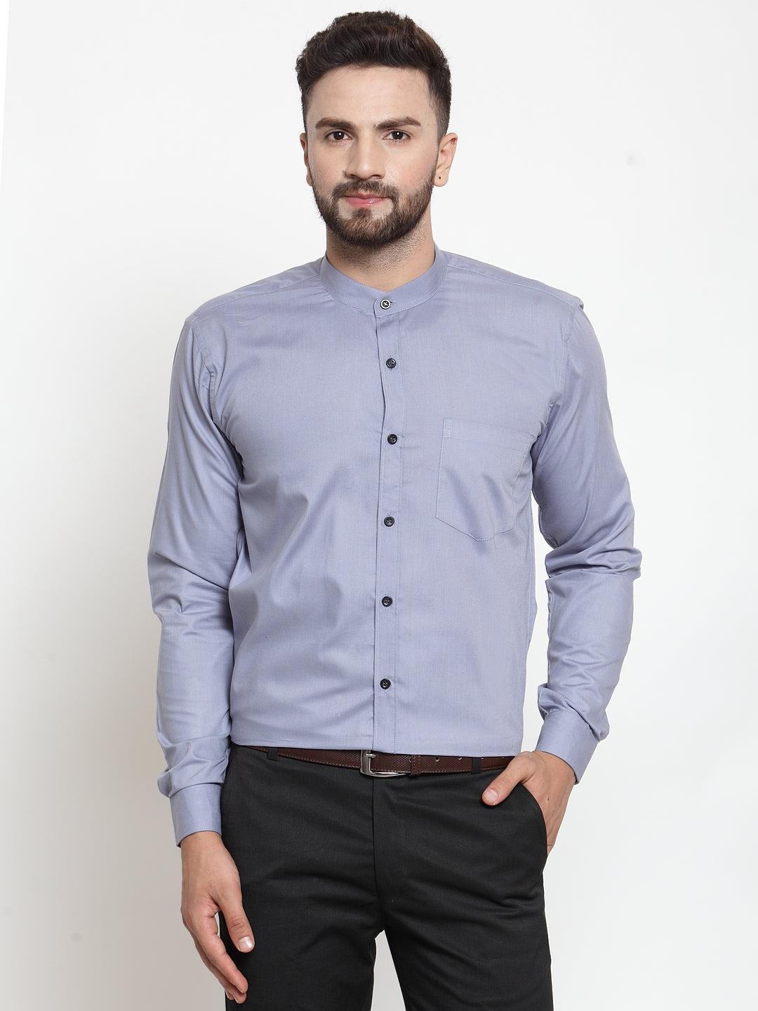 Jainish Grey Men's Cotton Solid Mandarin Collar Formal Shirts ( SF 726Light-Grey )