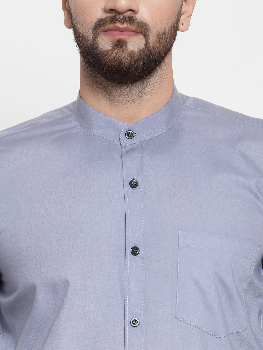 Jainish Grey Men's Cotton Solid Mandarin Collar Formal Shirts ( SF 726Light-Grey )