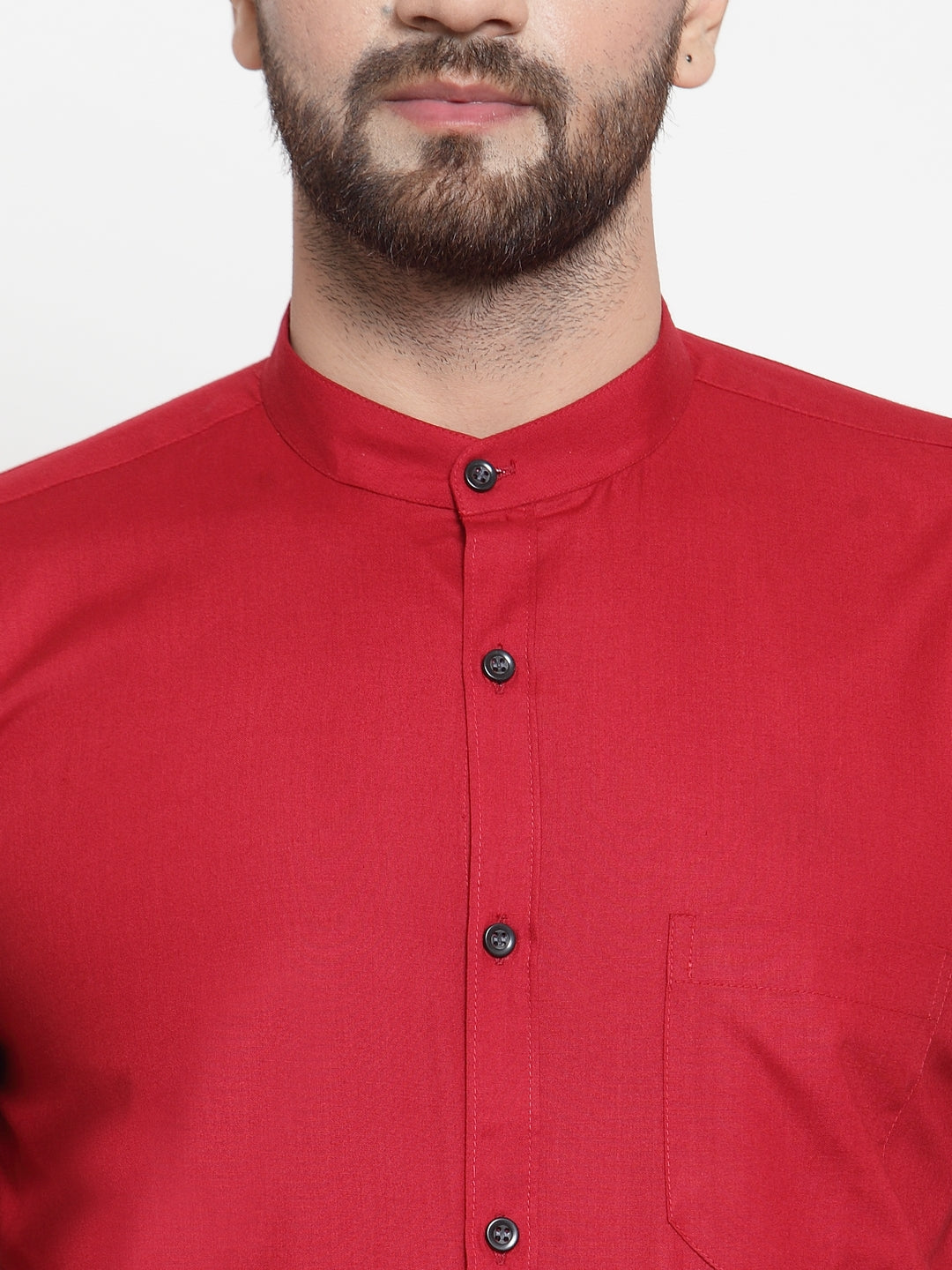 Jainish Maroon Men's Cotton Solid Mandarin Collar Formal Shirts ( SF 726Maroon )