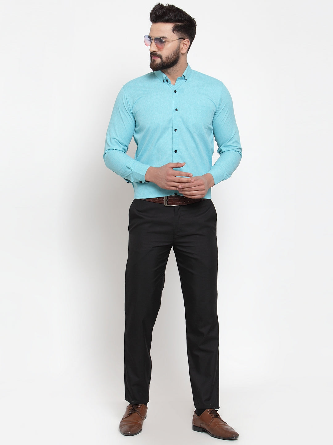 Jainish Green Men's Cotton Solid Button Down Formal Shirts ( SF 734Aqua )